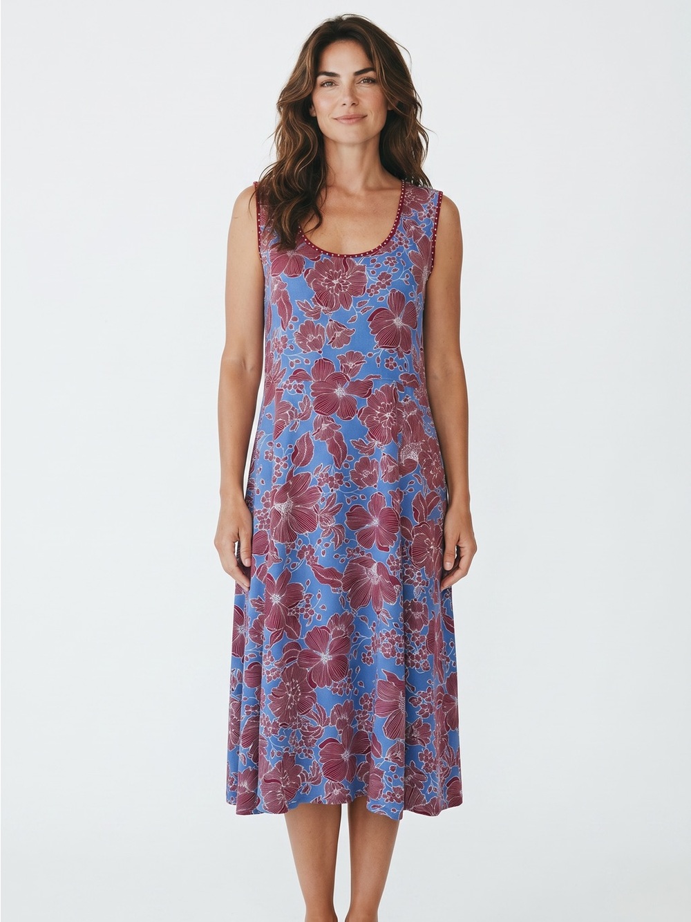 Pink Wheels Sleeveless Midi Dress Red White Blue Floral Medium